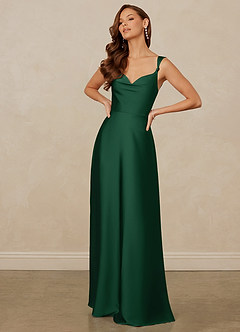 Christian Siriano Bridal for Azazie 1001 Brautjungfernkleider A-Linie Herzausschnitt Stretch-Satin Kleid Dunkelgrün image3
