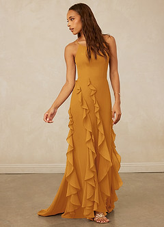 Christian Siriano Bridal for Azazie 1006 Bridesmaid Dresses Butterscotch Mermaid Ruched Chiffon Dress image4