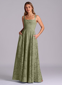Azazie Shaude Bridesmaid Dresses Pistachio A-Line Pleated Floral Burnout Dress image1