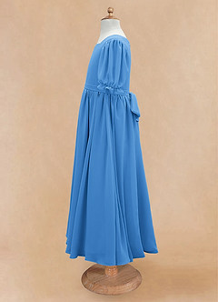 Azazie Joss Flower Girl Dresses Blue Jay A-Line with Sleeves Chiffon Dress image7