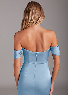 Azazie Saige Vestidos de damas de honor Vestido de Azul Pálido de Satén Elástico de Corte Recto con Vestidos sin tirantes image9