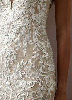 Azazie Camlynn Wedding Dresses Diamond White Nude Mermaid V-Neck Sequins Tulle Dress image7