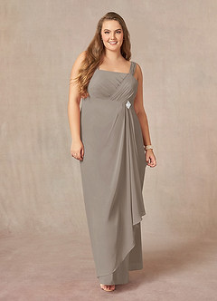 Azazie Weisz Mother of the Bride Dresses Taupe A-Line Square Neckline Pleated Chiffon Dress image10