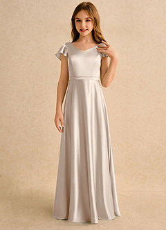 Azazie Nari Girls Formal Vente finale Robe Trapèze en Satin extensible avec manches Blushing Pink image5