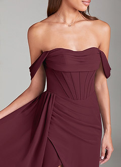 Azazie Amyra Bridesmaid Dresses Cabernet Sheath Off the Shoulder Chiffon Convertible Dress image5