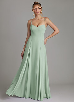 Azazie Imani Robes de demoiselle d'honneur Robe Trapèze en Mousseline de soie Encolure en Forme de Cœur Agave image1