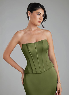 Azazie River Bridesmaid Dresses Olive Sheath Corset Stretch Satin Convertible Dress image4