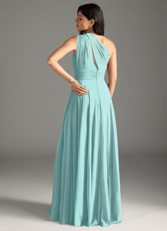 Azazie Charlize Bridesmaid Dresses Aqua A-Line One Shoulder Chiffon Dress image2