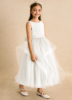 Azazie Vana vestidos de niña de las flores Vestido de Marfil de Tul de Princesa con Lazo image4