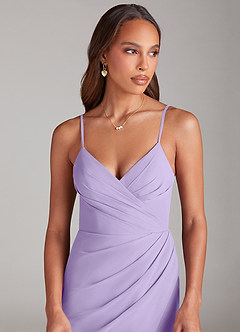 Azazie Maci Robes de demoiselle d'honneur Robe Fourreau en Mousseline de soie Plissée Lilas image5