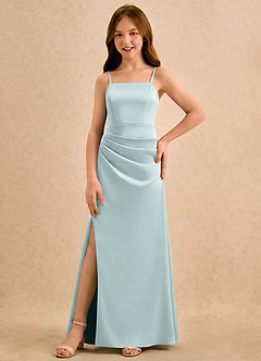 Azazie Cannoli Girls Formal Flower Girl Dresses Mist A-Line Pleated Stretch Satin Dress image5