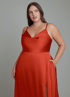 Azazie Sarella Robes de demoiselle d'honneur Robe Trapèze en Satin extensible Plissé Rouille image8