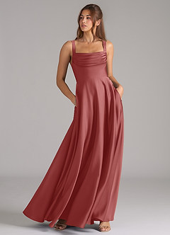 Azazie Shaude Bridesmaid Dresses Antique Rose A-Line Pleated Stretch Satin Dress image3