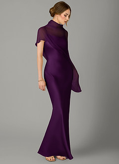Azazie Jaleesa Bridesmaid Dresses Grape A-Line High Neck Stretch Satin Dress image3