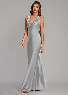 Azazie Cheryl Bridesmaid Dresses Silver Mermaid Stretch Satin Dress image3