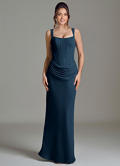 Azazie Niamh Bridesmaid Dresses Dark Navy Mermaid Corset Chiffon Dress image3