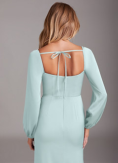 Azazie Charissa Bridesmaid Dresses Sea Glass Sheath Long Sleeve Stretch Satin Dress image2