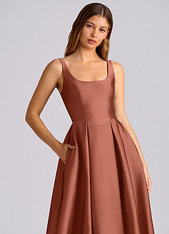 Azazie Amalie Bridesmaid Dresses Auburn A-Line Pleated Stretch Satin Dress image2
