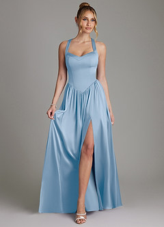 Azazie Francis Bridesmaid Dresses Powder Blue A-Line Corset Stretch Satin Dress image3