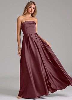 Azazie Lucienne Bridesmaid Dresses Sangria A-Line Strapless Stretch Satin Convertible Dress image8