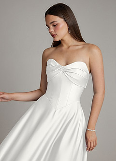 Azazie Meleena Bridesmaid Dresses White A-Line Strapless Stretch Satin Dress image4