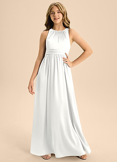 Azazie Jaylah Junior A-Linie Plissee Stretch-Satin Kleid Weiß image5