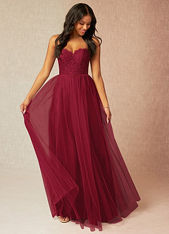 Azazie Roni Bridesmaid Dresses Burgundy A-Line Sweetheart Neckline Tulle Convertible Dress image1