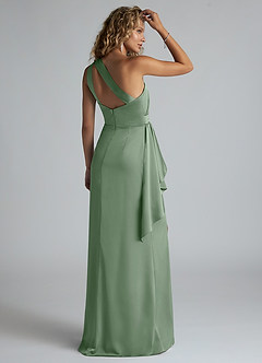 Azazie Maive Bridesmaid Dresses Matcha Sheath Ruched Stretch Satin Dress image3