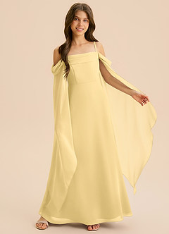 Azazie Moana Junior A-Linie Plissee Chiffon Kleid Butter image6