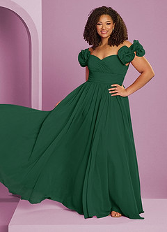 Barbie ♥ Azazie Jurken voor bruidsmeisjes Converteerbaar Jurk van Chiffon met A-Lijn Off the Shoulder Donkergroen image16