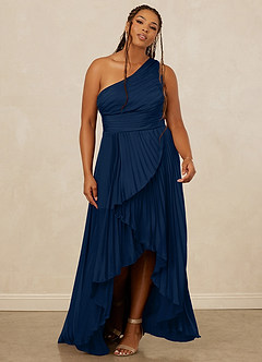 Christian Siriano Bridal for Azazie 1008 Bridesmaid Dresses Dark Navy A-Line One Shoulder Stretch Satin Dress image9