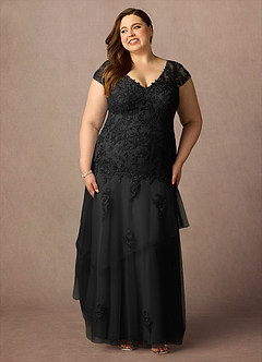 Azazie Romy Mother of the Bride Dresses Black Mermaid V-Neck Sequins Tulle Dress image7
