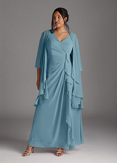 Azazie Manuella Mother of the Bride Dresses Moody Blue A-Line V-Neck Pleated Chiffon Dress image10