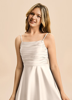 Azazie Miko Junior White Alabaster A-Line Pleated Stretch Satin Dress image8