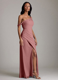 Azazie Madelyn Vestidos de damas de honor Vestido de Rosa Del Desierto de Gasa de Corte Sirena Convertible con Hombro unilateral image5