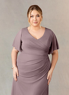 Azazie Selah Mother of the Bride Dresses Dusk A-Line V-Neck ruched Mesh Dress image9
