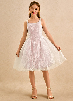 Azazie Cubbie Girls Formal Abiti da Ragazza di Fiori Abito A-Line in Pizzo Rosa Cipria image4