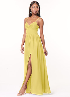 Azazie Zeya Bridesmaid Dresses Canary A-Line V-Neck Pleated Chiffon Dress image2