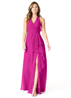 Azazie Aviv Robes de demoiselle d'honneur Robe Trapèze en Mousseline de soie Plissée Fuchsia image1