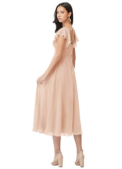 Azazie Bondi Brautjungfernkleider A-Linie Gestreift Chiffon Kleid Englisches Rosa image2