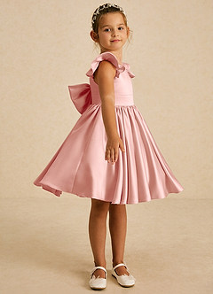 Azazie Tootsie vestidos de niña de las flores Vestido de Rosetón de Satin Mate de Corte En A con Lazo image4