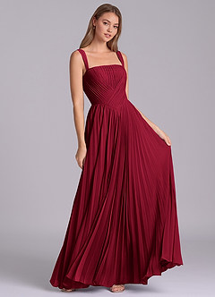Azazie Mina Brautjungfernkleider A-Linie Plissee Chiffon Kleid Burgunderrot image3