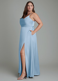 Azazie Sarella Robes de demoiselle d'honneur Robe Trapèze en Satin extensible Plissé Poudre Bleue image11