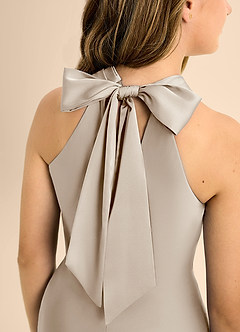 Azazie Doretta Junior Frost A-Line Pleated Stretch Satin Dress image8