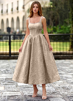 Sephone Light Apricot Beading Rhinestone Jacquard Maxi Dress image6