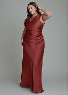 Azazie Kieryn Bridesmaid Dresses Terracotta Mermaid Pleated Stretch Satin Dress image9
