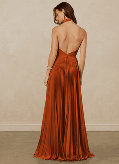 Christian Siriano Bridal for Azazie 1007 Bridesmaid Dresses Burnt Orange A-Line Pleated Stretch Satin Dress image6