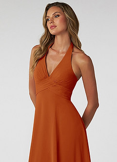 Azazie Tessie Robes de demoiselle d'honneur Robe Trapèze en Mousseline de soie Col V plissé Paprika image5