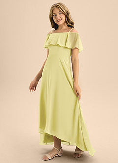 Azazie Maggie Junior Lemon Sorbet A-Line Off the Shoulder Chiffon Dress image4