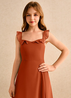 Azazie Chip Girls Formal Flower Girl Dresses Burnt Orange A-Line Sleeveless Chiffon Dress image6